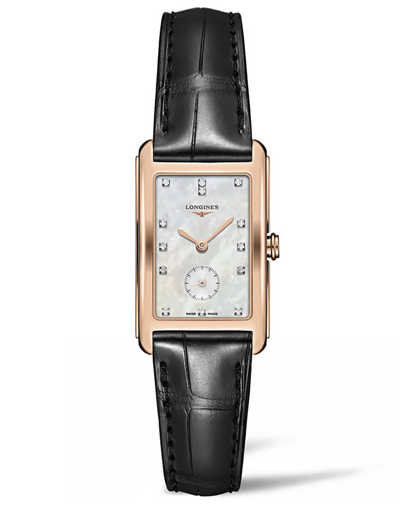 Longines Longines DolceVita L5.512.8.87.0  L55128870 кварцевые женские часы белый циферблат, браслет кожаный — вид спереди